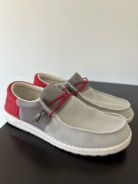 HEYDUDE Casual Grey & Red Men's Slip-On Sneakers